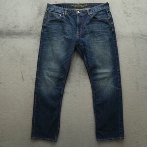 American Eagle Jeans Mens Size 36x32 (36x30 Real) Blue Slim Straight All Cotton